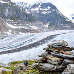 Mountaineers clamber around the Aletsch glacier, the largest glacier in the European Alps, located in the Bernese Alps in Switzerland. 