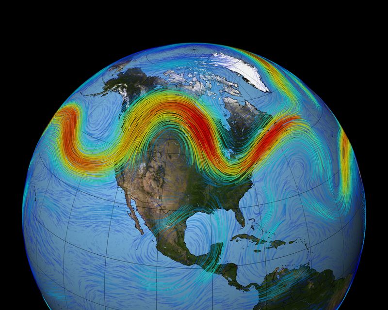 NASA map of Earth showing the Polar JEt Stream