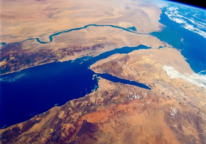 Satellite's view of Nile River Delta and the Arabian Gulf. 