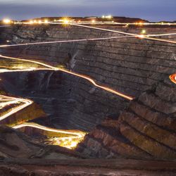 Long exposure of light running around Super mine Pit in Kalgoorlie, Australia