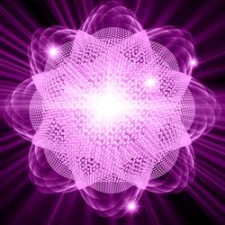 Illustration of some sort of purplish atom shaking in space