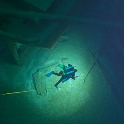 Diver Zach Whitrock descends on the shipwreck of Trinidad 