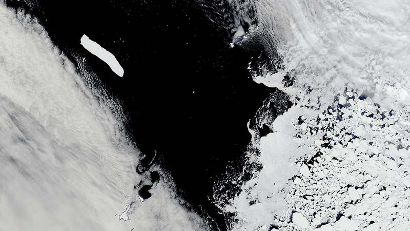 Huge white iceberg on a satellite image