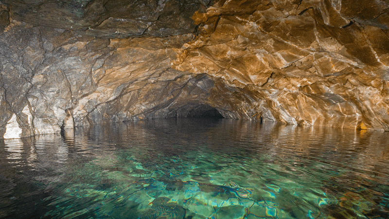 Water in an abandoned gold mine.