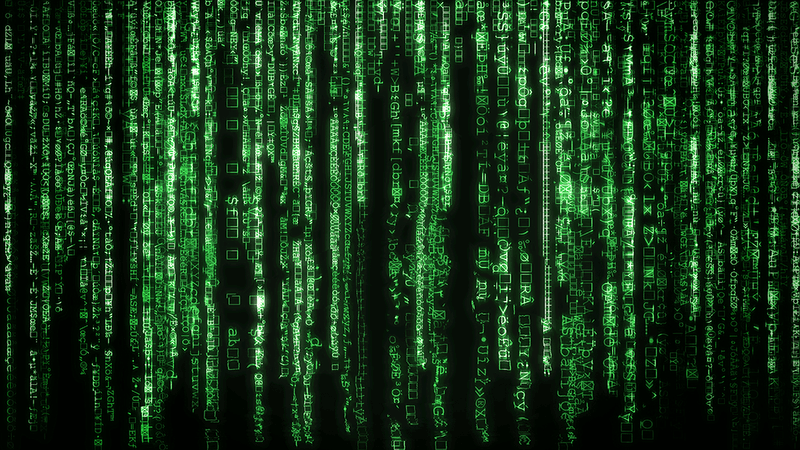 Green Matrix code on a screen.