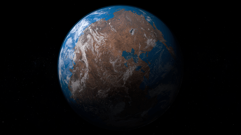 An illustration of Earth from space, during the time of Pangea.