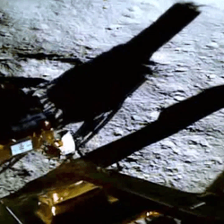 The Chandrayaan-3 rover Pragyan on the surface of the moon, following deployment.