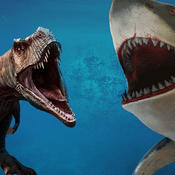 T. rex vs megalodon: One lived 66 million years ago on land and the other died out 3 million years ago and lived in the sea, but who cares! 