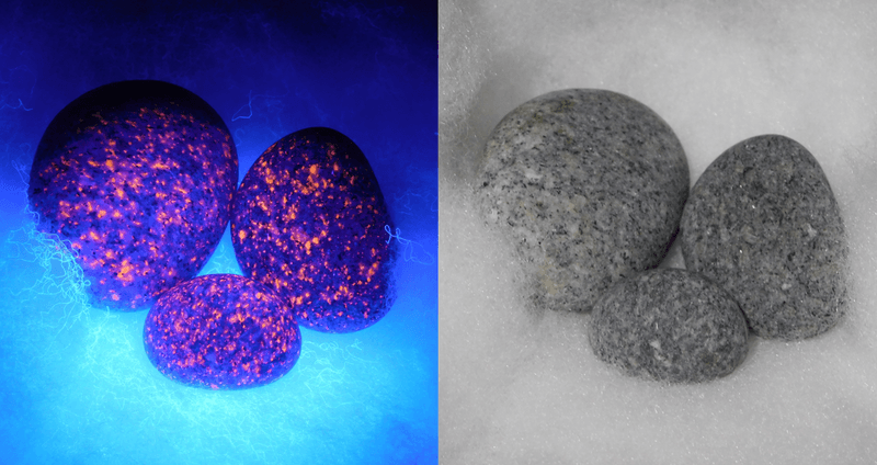 Yooperlites under UV and natural lighting.