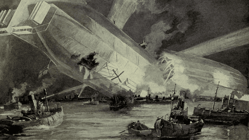 A German Zeppelin downed by the British.